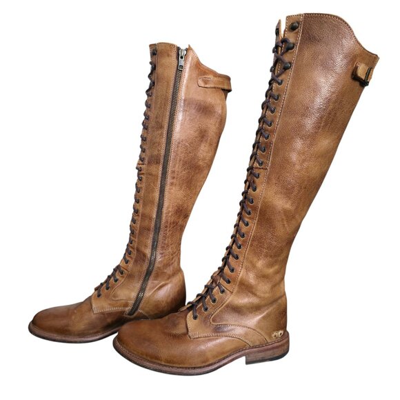 Bed Stu Della Boot Glastonbury Lace Up Knee High Leather Tan Rustic Size 7.5 - Picture 7 of 14